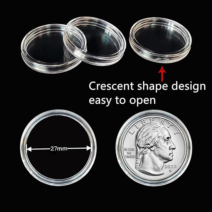 MUDOR 25 mm Coin Holder for Quarter, 100 Pieces Coin Capsules with Case, Coin Storage Case Box for Coin Collection, Coin Collection Supplies