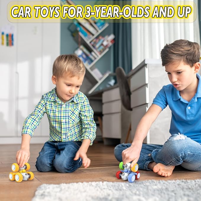 6 Wheels Pull Back Cars Toys for Toddler Age 3-6,360° Rotating Stunt Car Toys 3-6 Year Old Kids，Friction Powered Car Toys，Vehicles for Toys Age 3-6 Year Old Boy Girl Birthday Present (Color)