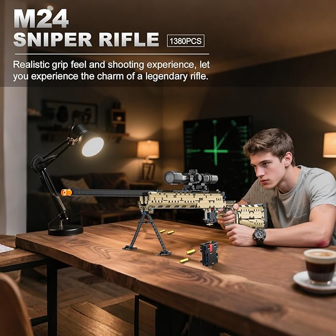 CASEIER M24 Building Blocks Gun-Sets, 1:1 Large Army Toys for Boys Adult Teen, Shootable Sniper Model Guns, Cool Birthday Gifts for Men Kids, Collectible Block Weapon for Military Fan 1380 PCS