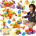 LOOIKOOS Magnetic Blocks,Magnetic Building Tiles for Kids 3-5 4-6,Montessori Toys for 3 4 5 6 Year Old Boy,Preschool STEM Educational Sensory Magnet Vehicle Toys for Ages 3-5 4-6 Year Old Boys
