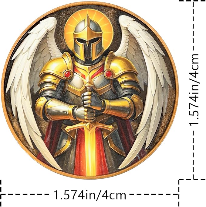 St Benedict Coin & Angel Warrior Metal Token Set - Christian Religious Medallion with Latin Prayer & Fantasy Archangel Design