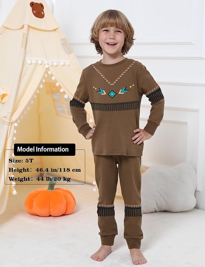 A&J DESIGN Pure Cotton Printed Pjs for 2-14 Years Kids, 2-Piece Long-Sleeved Pajamas Set