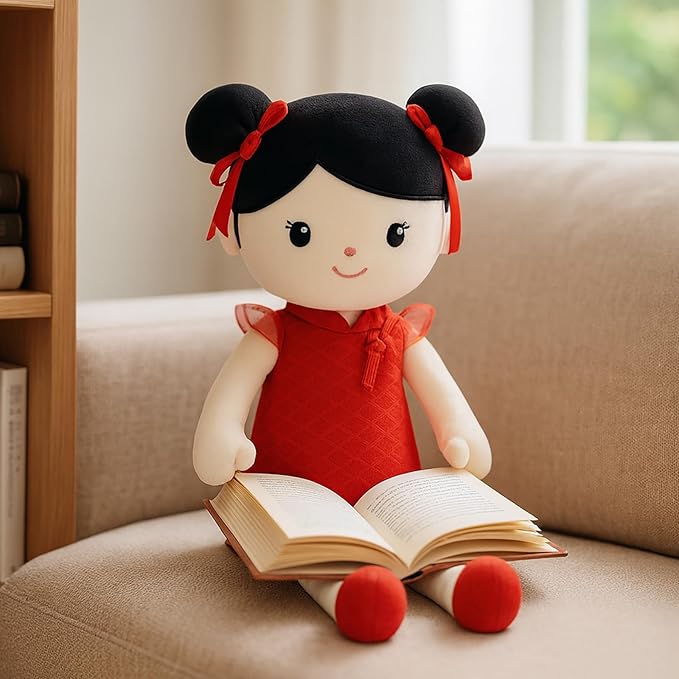 Soft Baby Doll Toys (16'') Baby Rag Doll for Girls Birthday Cuddly Plush Toys for Toddler Kids (Cheongsam Girl)