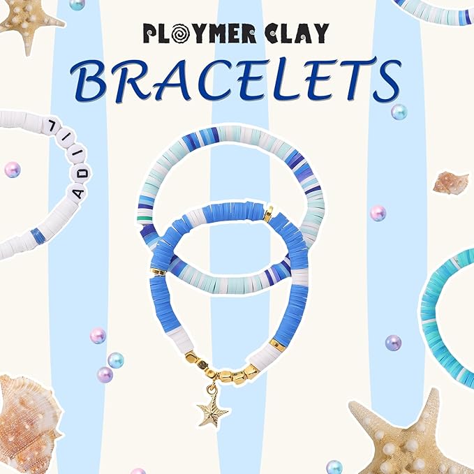 ADIIL 7200pcs Clay Beads Bracelet Making Kit, 6mm Polymer Heishi Beads for Jewelry Making, Friendship Bracelet Kit Birthday Gift for Adults Blue