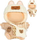 17cm Doll Outfits for Labubu - Kawaii Chic Style Set for 17cm Dolls, Cute Doll Clothes with Accessories - Button Up Stripe Brown Sweater + White Hat + White Bag (Clothes Only)