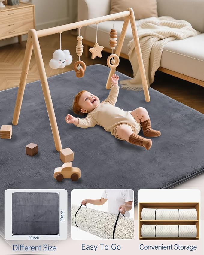 SEPARO Thick Baby Play Mat for Floor,50 x 50 Playpen Mat,Tummy Time Foam Mats,Ultra Soft Support & Plush Feel,Easy Care with Non-Slip Cushioned for Infant,Kids and Toddler Crawling, Dark Grey