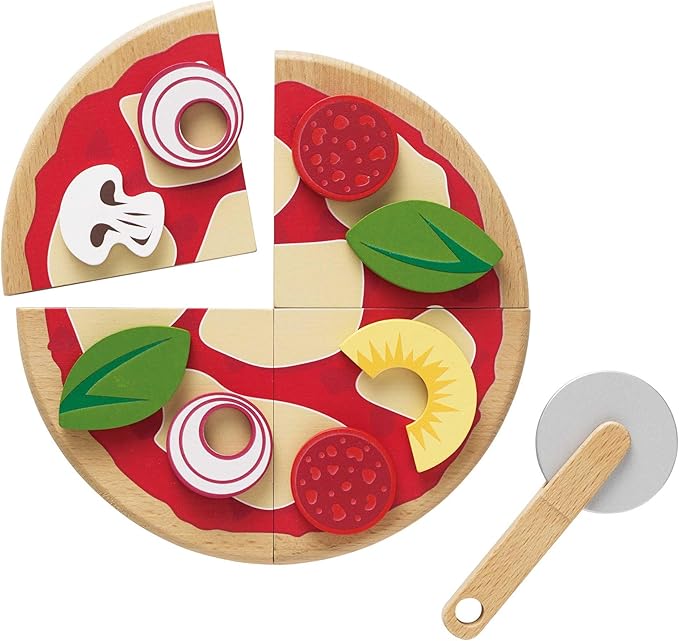 Le Toy Van - Childrens Wood Pretend Play Food | Wooden Honeybake Pizza Pretend Food Toy Playset | Toy Kitchen Accessories Play Food Role Play Toy (TV279)