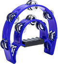 Musfunny Tambourine Double Row Metal Jingles Hand Held Percussion Tambourines Half-Moon Musical Instrument for Adults, Church, KTV, Party (Blue)