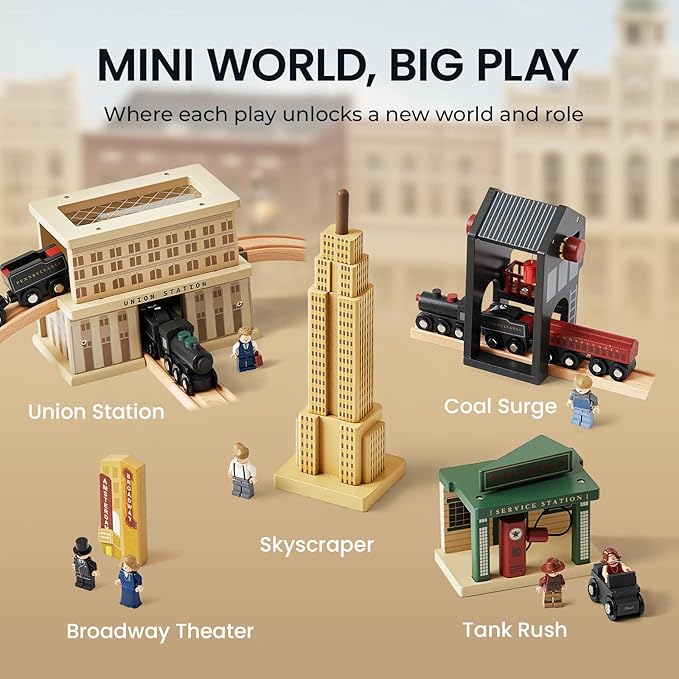 Tiny Land Large Wooden Train Table (47.9”x35.2”), 100PCS Train Set, 3 Storage Bins, Activity Playset for Kids Ages 3+