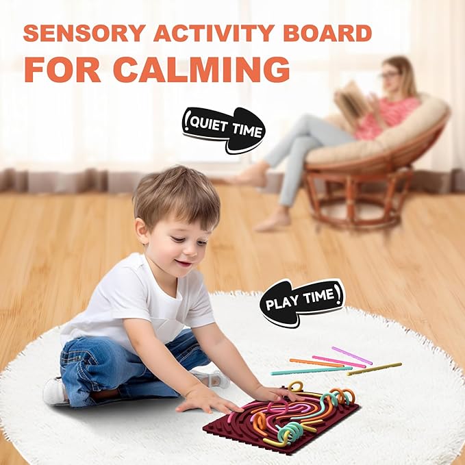 Sensory Fidget Toys for Kids,Silicone Sensory Activity Board for Stress,Soft Worry Toys for Calm Down Corner Supplies,Play Therapy ,Portable Travel Bag & 15 Strings,Simple Dimple Fidget Toys