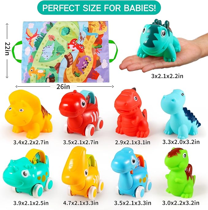 ALASOU 9 PCS Dinosaur Fantastic Creatures Car Toys with Playmat/Storage Bag|Baby Toys for 1 2 Year Old Boy|1st Birthday Gifts for Toddler|1 Year Old Boy Gift for Infant 12 18 Months