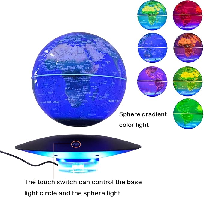 6" Magnetic Levitating Globe, 360°Rotating Geographic Globes Levitating Globes with LED Light Floating Magnetic Levitation Floating Globe for Desk Home Office Study Room(Dark Blue+Black/Style B)