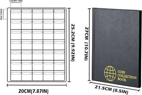 350 Pockets Coin Albums - 35x30 mm/1.3x1.1 inch Pocket Black Coin Book 10 Pages Coin Collection Holder Letter Size Coin Storage Book CS0235BK