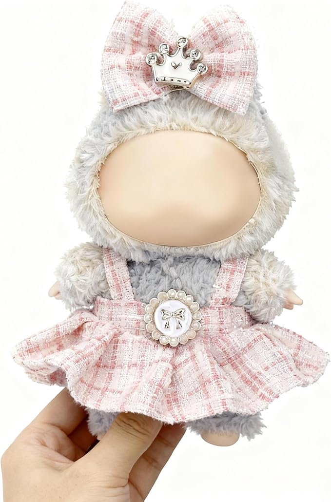 Clothes for LABUBU 17cm Doll (NO Doll), Outfit for LABUBU, Dress and Hairpin Set for LABUBU Dress Up, Fashion and Premium Dolls Accessories for LABUBU (Style D)