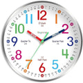 Wall Clock for Kids Learning Easily Kids Teaching Clock Silent Non Ticking Battery Operated Colorful Teaching Time Clock Decorative for Kids Room Classroom School (10 Inch)