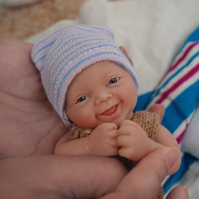 7 Inch Mini Reborn Baby Dolls，Silicone Full Body Baby Soft Skin Mini Realistic Newborn Baby Dolls Real Life Tiny Baby Doll with Feeding Accessories& Gift Box-Boy