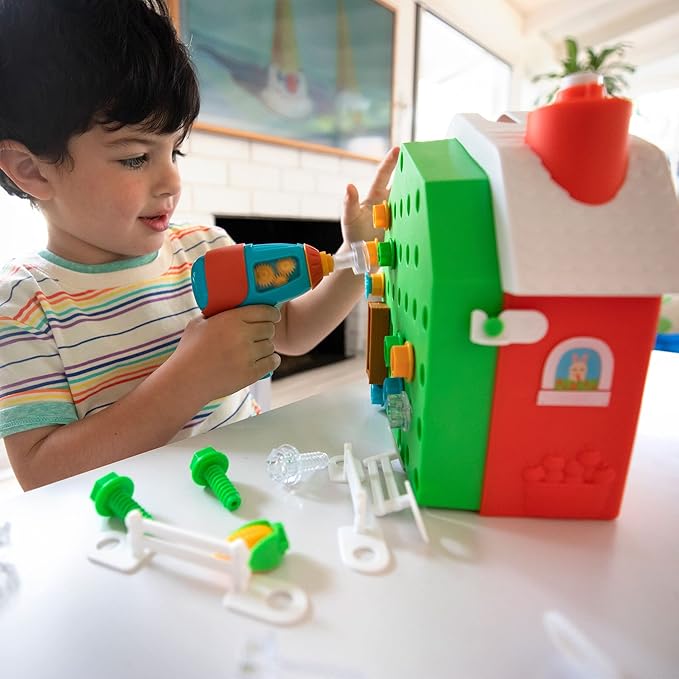 Educational Insights Design & Drill Bolt Buddies Barn - Construction Toys & Tools for Kids, Take Apart STEM Set with Real Electric Toy Drill, Pretend Play Building Kit, Gifts for Toddlers Ages 3+