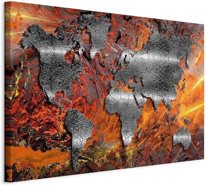 artgeist Canvas Wall Art World Map 35x24 in - 1pcs Home Decor Framed Stretched Picture Photo Painting Artwork Image - Abstract Continents Map World Map Colorful k-A-0505-b-b