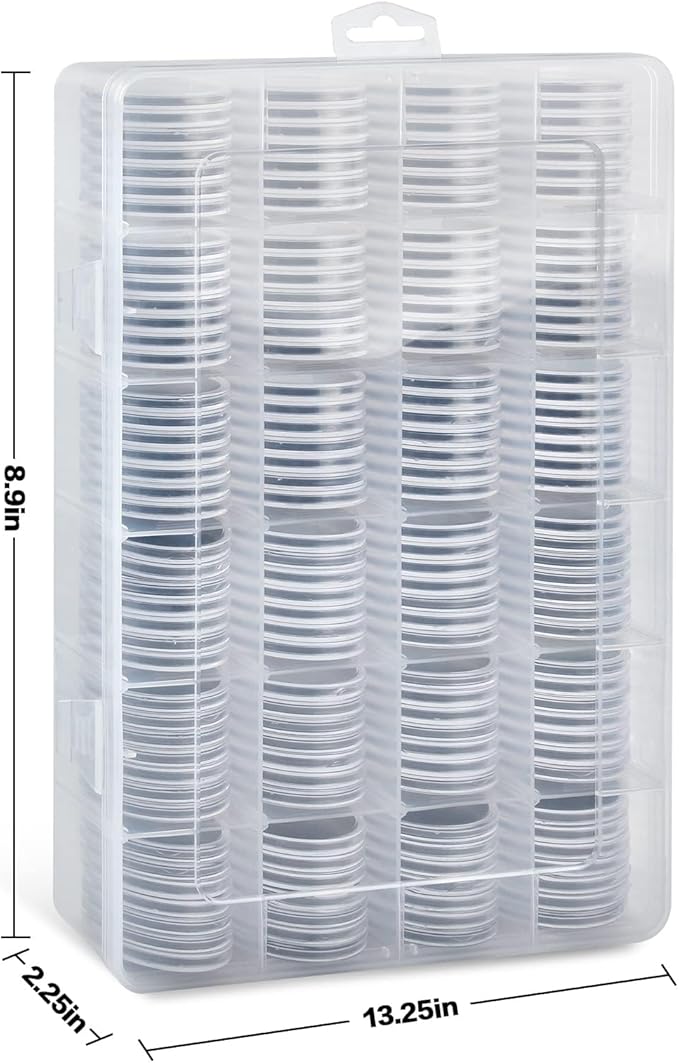 Coin Capsules 46mm with Foam Gasket and Plastic Storage Organizer Box, 6 Sizes (20/25/27/30/38/46 mm) Coins Collector Case Holder for Collection Supplies-168 Pieces (Black)