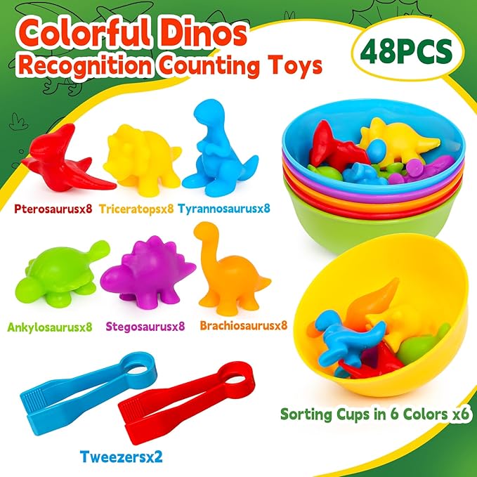 Dinosaur Toys,Color Sorting Toys for Toddlers,Montessori Education Learning Toy,Toddler Activities Sensory Training & Counting Games for 3 Year Old Boys Girls