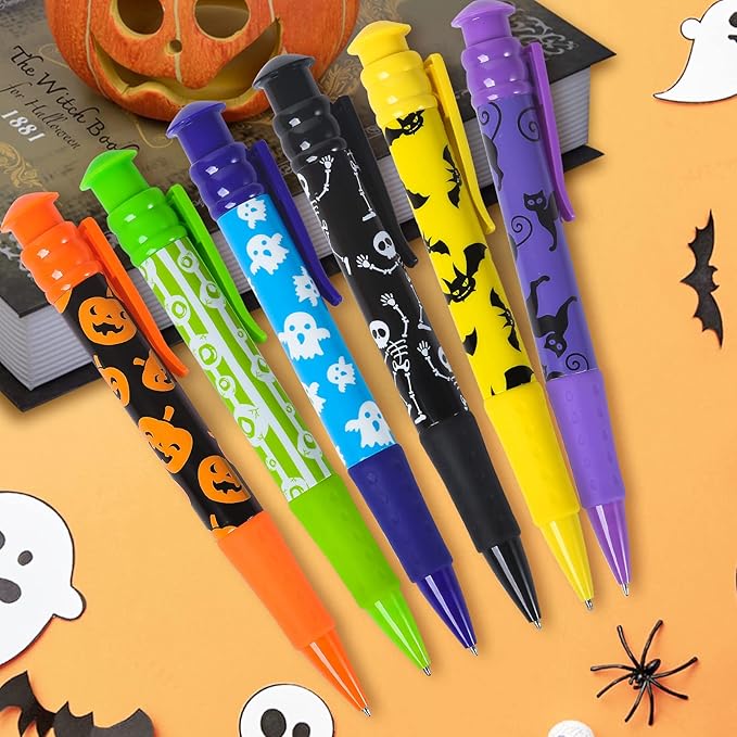 Letapapa Halloween Party Favor for Kids, 48 Pcs Halloween Jumbo Pens in 6 Designs, Halloween Toys, Goodie Bag Stuffers Fillers, Trick or Treat, School Classroom Rewards