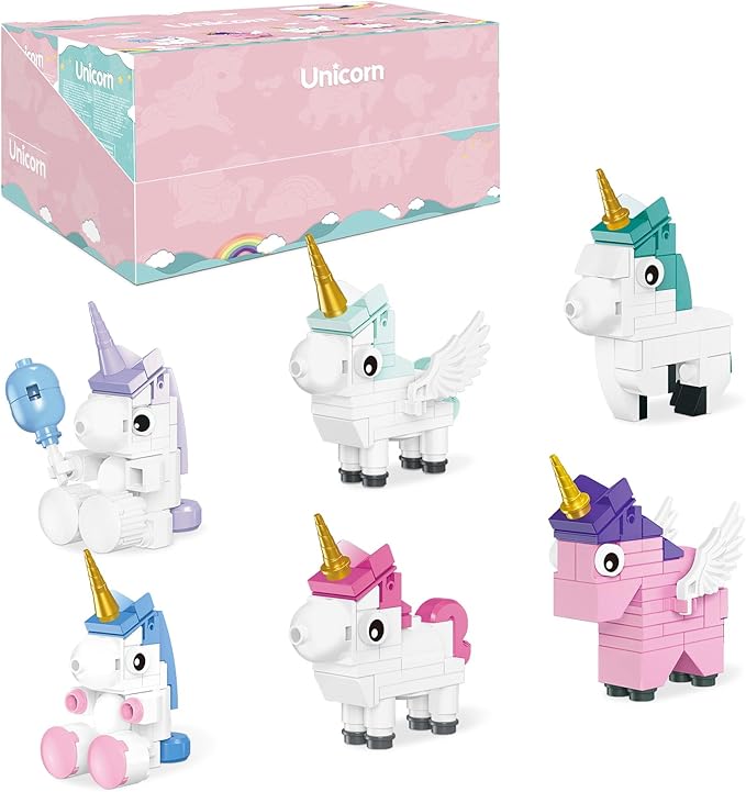 Unicorn Toys Building Set, 6 Pack Cute Unicorn Party Favors Gift, Goodie Bags Stuffers Birthday Halloween Building Blocks
