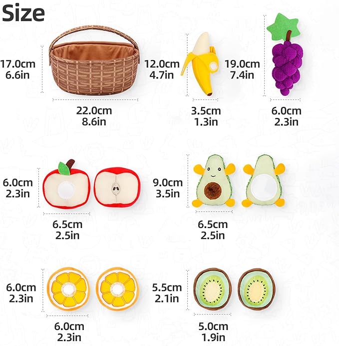 Toddler Pretend Play Food Toy 12M+, Soft Plush Baby Montessori Fruit Basket, Kid Sensory Kitchen Grocery Playset Early Educational Gift for 1 2 3 Year Infant Boy Girl