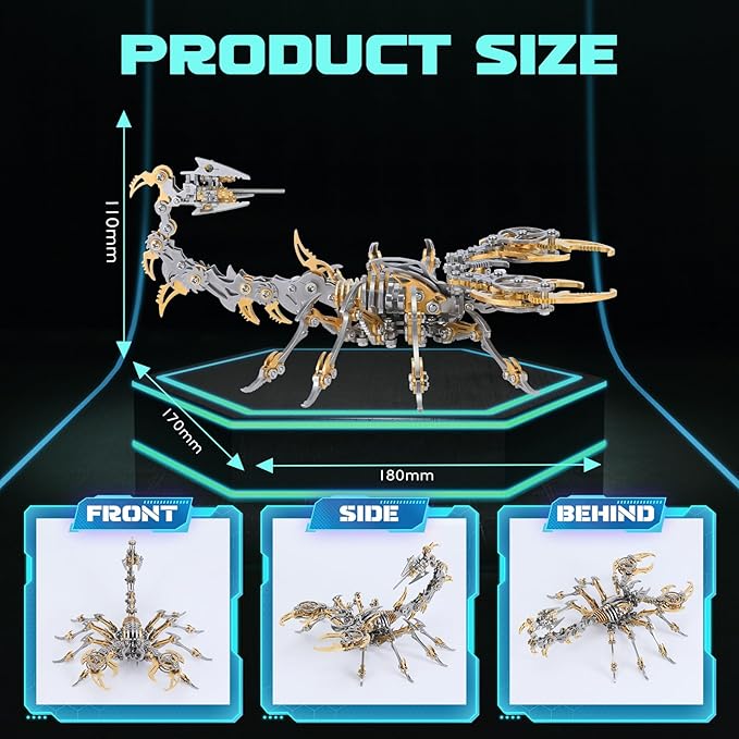 3D Metal Scorpion Puzzle - Laser-Cut DIY Challenge, Lifelike Collectible Decor for Adults & Teens, for Puzzle Enthusiasts & Nature Lovers(Gold)
