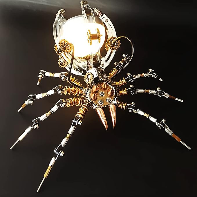Metalkitor Steampunk Spider Desk Lamp - 3D Metal Puzzle with Light, 512 Pieces DIY Assembly Kit for Kids and Adults - Brain Teaser Desk Ornament