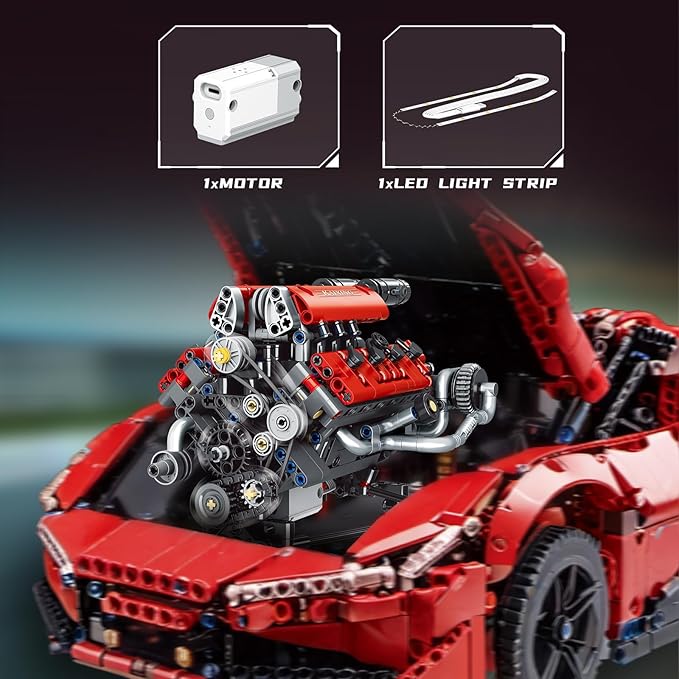 Sports Car Engine Building Blocks Kit,V8 Engine Model That Work Toy,with Motor, LED Light & APP Control for 6+ Years Kids Adults (660 Pieces)