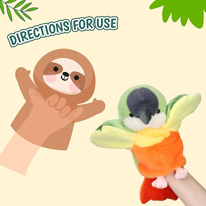 Easfan Green Parakeet Parrot Hand Plush Puppet Cute Bird Interactive Storytelling Cute Soft Plush Toy Creativity and Imagination Easter Christmas Birthday Gifts for Toddlers Kids,11.5’’
