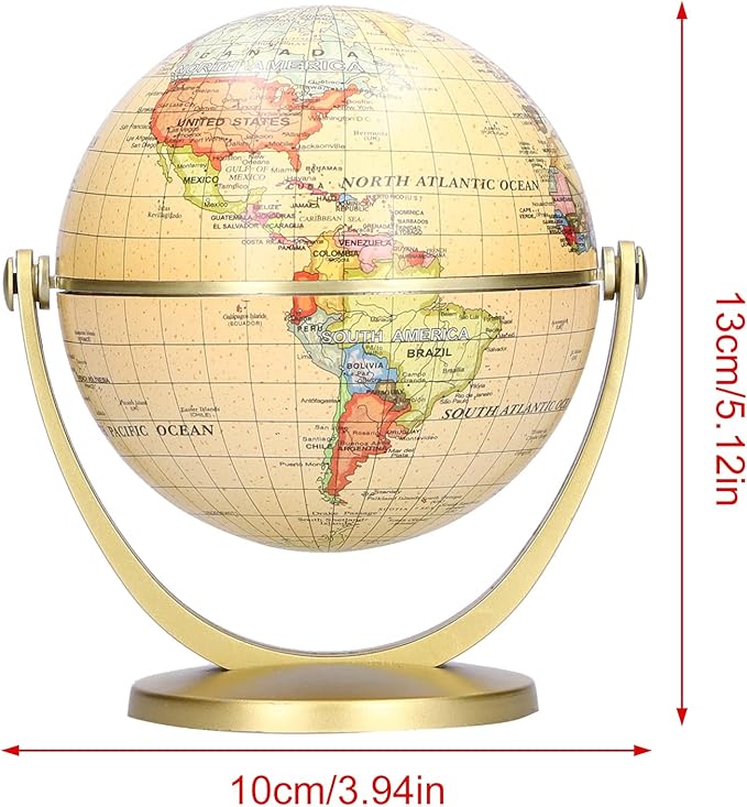 Globe English Mini World Map with Sturdy Hard Base, Earth Geographical Location Map Picture Teaching Tool Child Gift