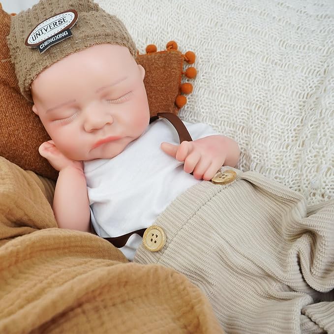 Boy 17.5 Inch, Full Silicone Baby Doll, Realistic Baby Dolls, Realistic Veins & Sleeping Pose, Not Vinyl, Reborn Baby Dolls Silicone Full Body, Gift Set