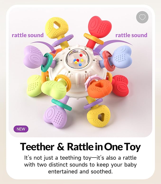Baby Teething & Rattle Montessori Toys – Safe, Multi-Functional BPA-Free Silicone Sensory Learning Teether Toys for Infant 0-12 Months–Teething Relief & Fun Play – Perfect Baby Gift for Boys & Girls