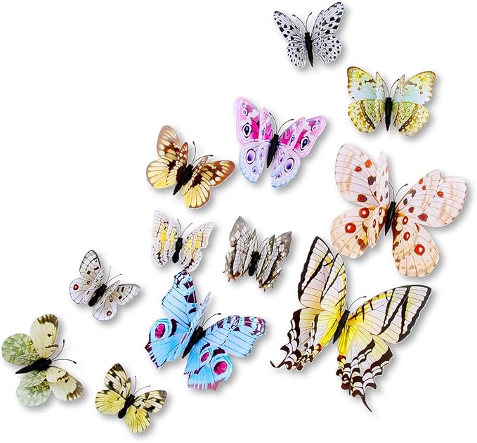 Mixed of 12PCS 3D Pink Butterfly Wall Stickers Decor Art Decorations¡­ (White)