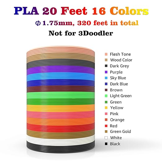16-Color 320ft PLA 3D Pen Filament Refills - 1.75mm, Kids Safe, 250 Stencils eBook - for SCRIB3D P1 and MYNT3D Pens