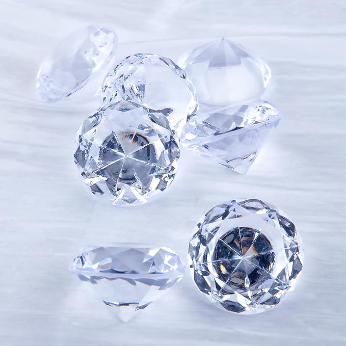 Niceup 26PCS Fake Diamonds Gem Toys, 1.5in Clear Pool Diving Gems Acrylic Plastic Gemstones for Kids, Party Décor Jewels Treasure Hunt Hiding Sensory Bin Filler Toys Craft Supplies