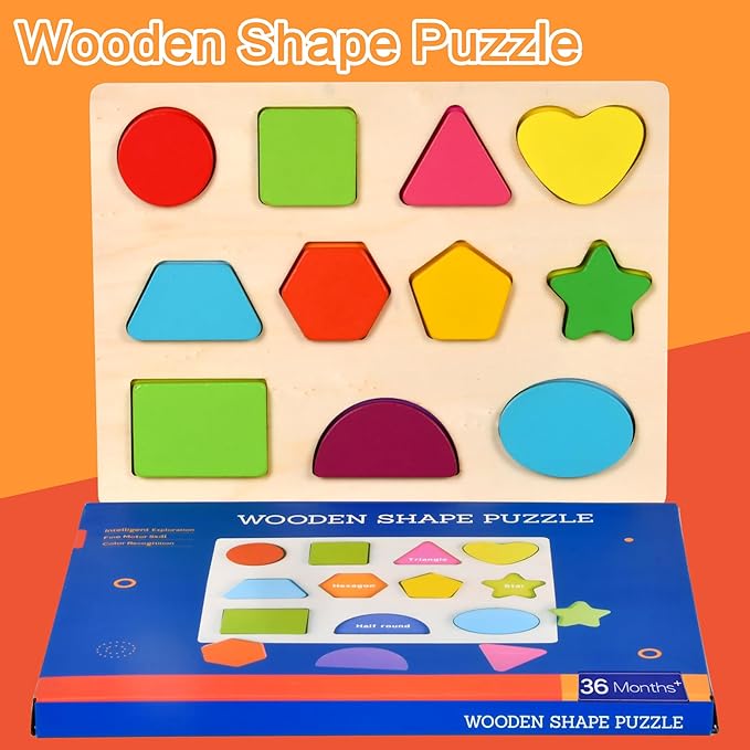 Shape Puzzle Wooden Puzzle for Toddlers 3 4 5 Year Old Puzzles Learning Toys, Shape Block Floor Puzzles Toy Kids Ages, Preschool Educational Board Game for Boys and Girls Gifts Toddler