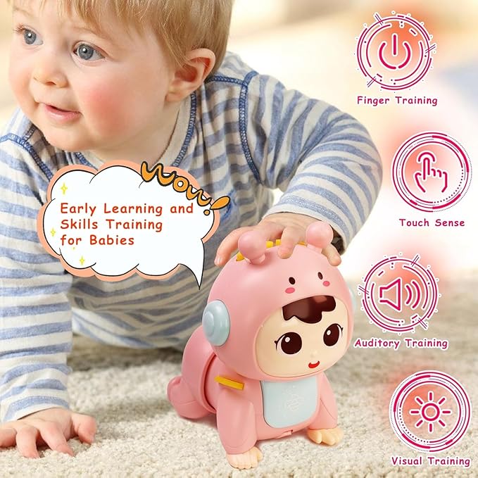 Crawling Baby Toys, Fun Tummy Time Toys for Toddler with Music and Light, Interactive Walking Moving Sensory Toys for Infant Baby Girls Boys, Age 12 to 18 Months