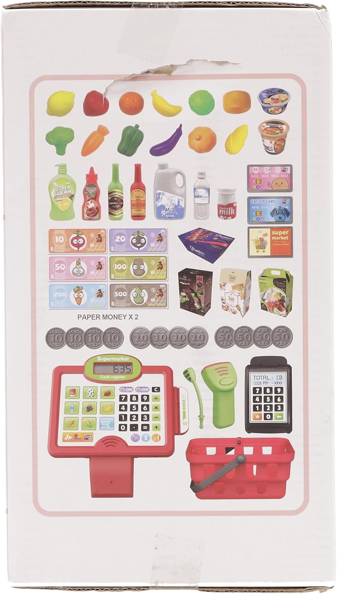 RedCrab Cash Register Toy for Kids,Toddler Store Pretend Plays Supermarket Calculator Cash Register Gift with Scanner, Play Money, Play Food for Boys & Girls