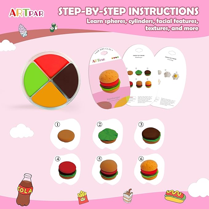 Air Dry Clay Kit for Kids,12 Box Mini Food Modeling Magic Clay Sculpting Set,Safe Non-Sticky,Ultra Light & Soft,Arts & Crafts Fun Playset Kitchen Toys,Home Party Favors for Boys Girls 3+ Years