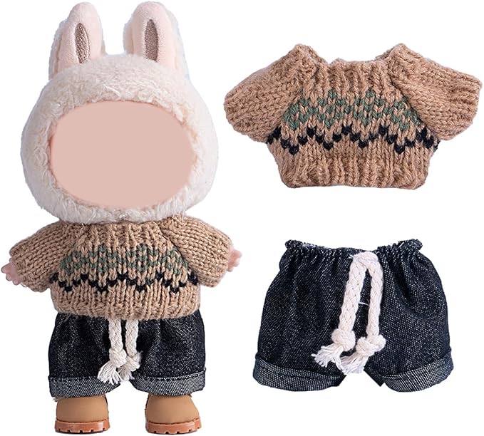 17cm Doll Clothes Set, Premium Jeans & Knitted Sweater Outfit for 17cm 15cm Dolls, Cute Dress Up Fashion, No Doll Included (D, 17cm/15cm)
