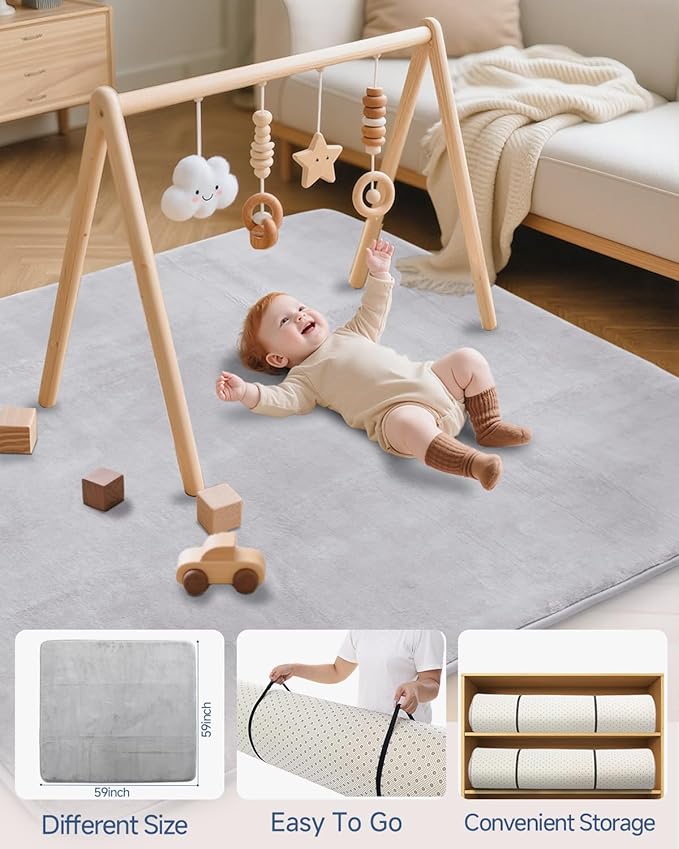 Thick Baby Play Mat for Floor,Padded Foam 59x59 Playpen Mat,Ultra Soft Support&Plush Feel Nursery Rug,Non Slip for Toddler, Infants,Kids Play,Yoga,Baby Crawling,Tummy Time(Light Grey)