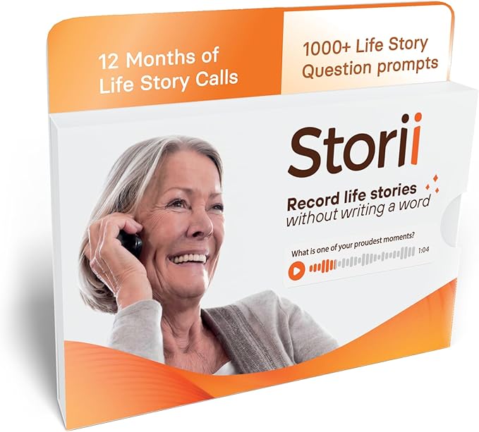 Storii - Record Your Memoir: Gift Box - 12 Months of Life Story Phone Service - Automatic Transcription - Guided Voice Journal and Memory Keepsake - Unique Mothers Day | Fathers Day