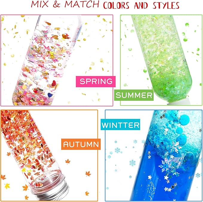 Sensory Bottles Kits for Calm Down Corner Supplies Magic Mixies Sensory Toys for Toddlers1-3 Kids with Glitter, 5 Fun Shaped Containers