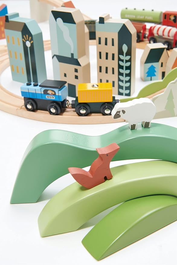Tender Leaf Toys - Green Hills View - Wooden Stacking, Building Toy Stacker, Blocks - Open-Ended Toy Set with Green Hills View for Inspires Creative and Imaginative Roleplay - Age 3+