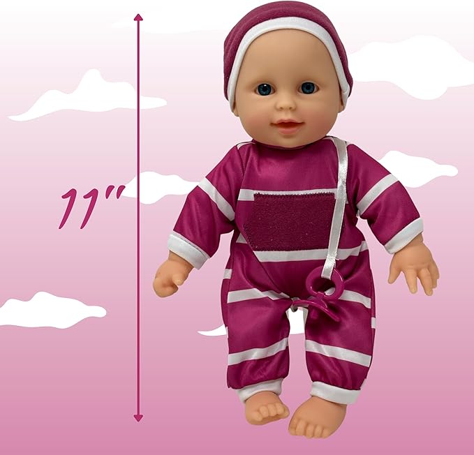 The New York Doll Collection 11 inch Soft Body Baby Doll in Gift Box - 11" Doll Toy for Kids, Boys, Girls and Toddlers - Baby Doll Pacifier Accessory Included (Purple)