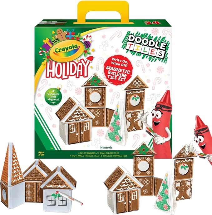 CreateOn Crayola Gingerbread House Magnetic Tiles, 24pc Holiday Christmas Building Set, STEM Educational Toys for Kids Ages 3+, Magnetic Construction Playset for Creative Learning & Gifts