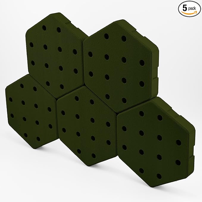 Hexagon Pegboard Tiles, 4.5"x4" each, 5-Pack, Normal-Sized Holes, Make Custom Designs, Easiest to Mount, Expand Existing Pegboard or Fill In Unused Space, Hexboard (Army Green, 4 Inch)