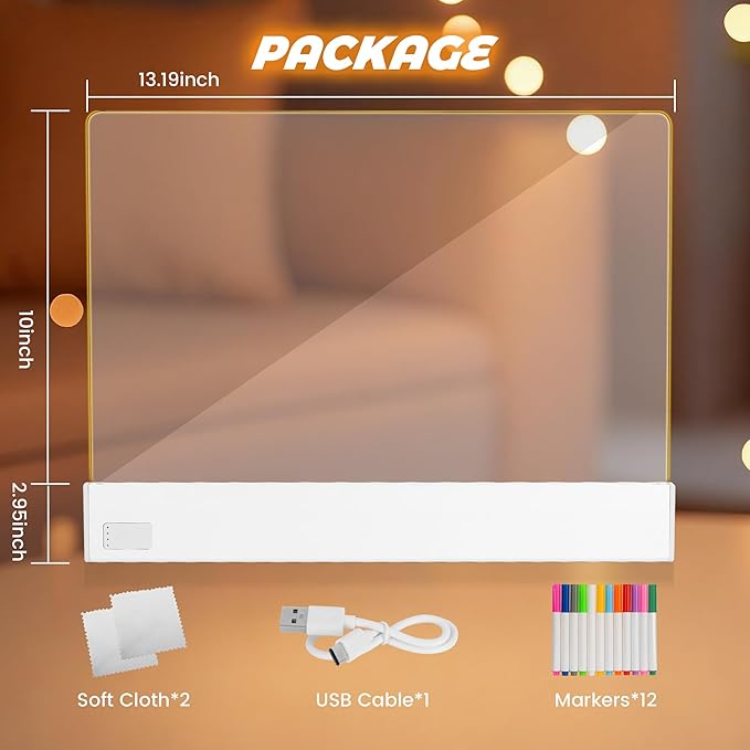 Doodle Glow, Led Drawing Board for Kids Aged 3 Above (Rechargeable Style),13.2"X10",7 Colors Doodle Glow Drawing Board, Include Led Board with Stand, 12 Markers, USB Cable